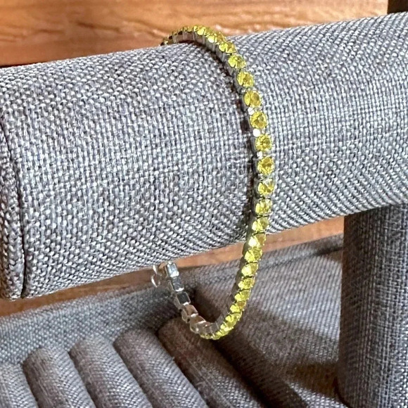 Yellow Citrine Colored CZ Stainless Steel Tennis Bracelet November Birthstone - Picture 1 of 4